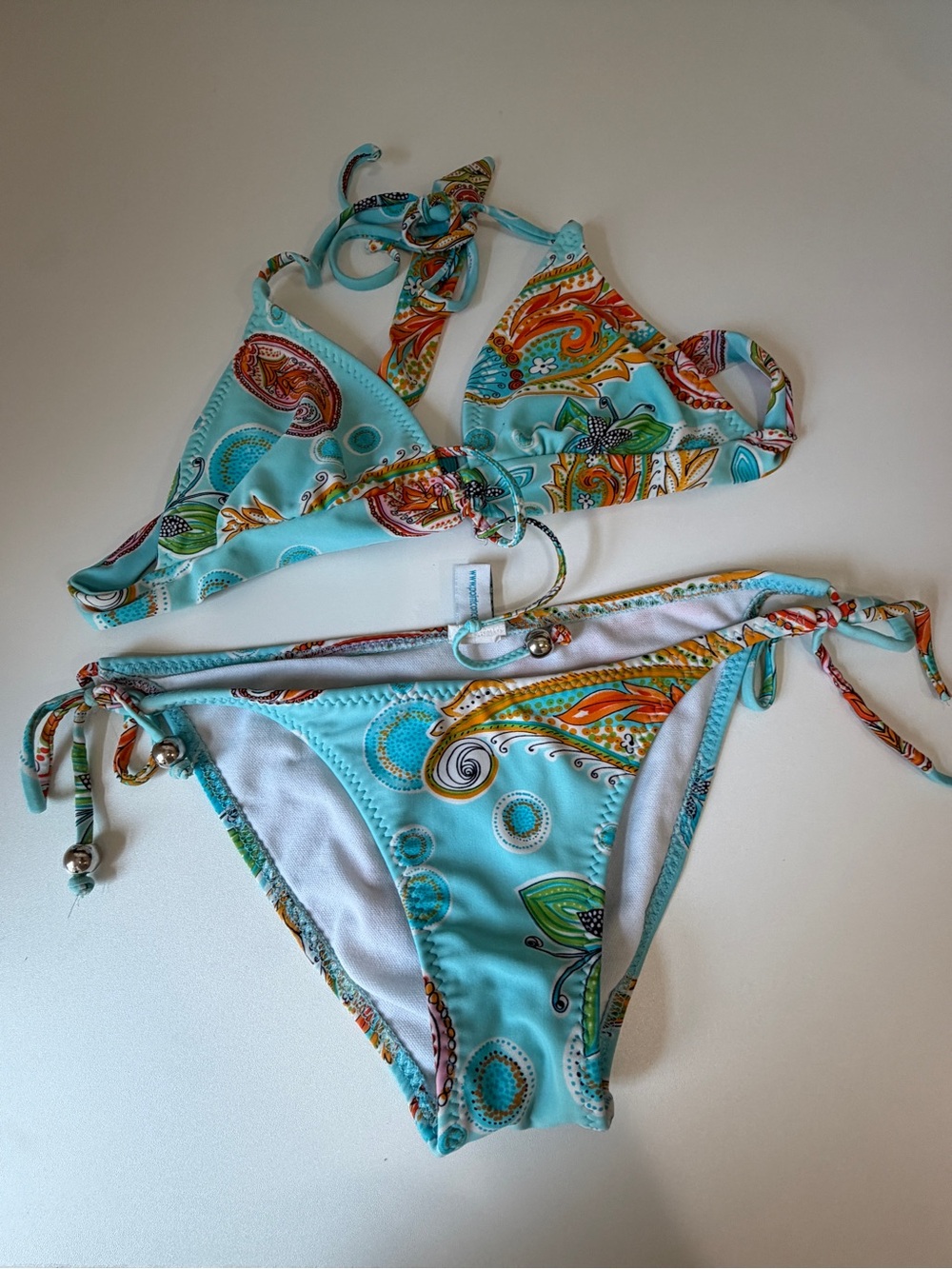 Turquoise Paisley Tie-Side Bikini